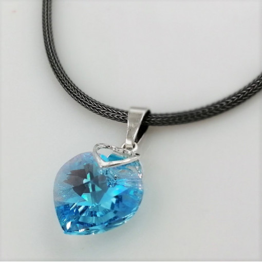 Colier argint inimioara cristal- 1279SN Aquamarine