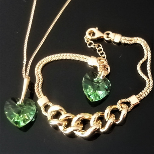 Set cristal-peridot- argint placat cu aur B2102634F1264-2-P0579