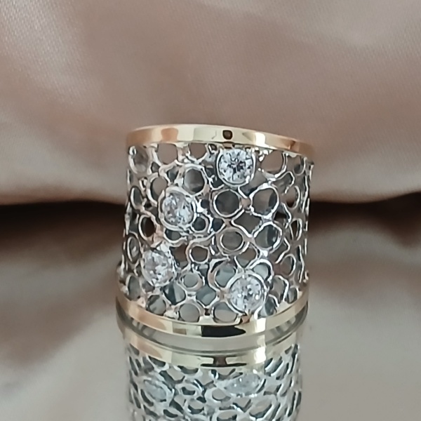 Inel argint si aur 14k zircon- cod 101744