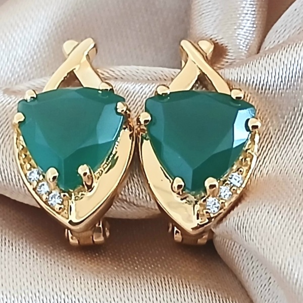 Cercei Nona-argint placat cu aur galben -RGE030372 onix verde