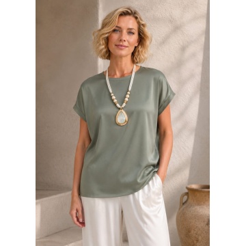Bluza damă Satin Silk & Viscose kaki – Made in Italy RG13180