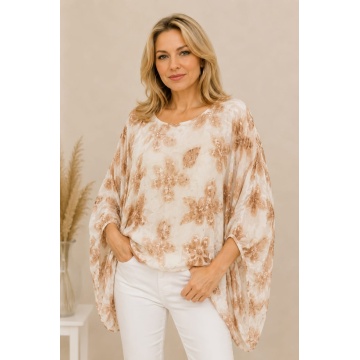 Bluză Terra Beige Flowers –L-2XL Mătase & Vâscoză RG9072RB