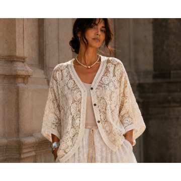 Cardigan Aura Crochet – Crem , 100% Bumbac 38–46 (S–XXL) RG2001C