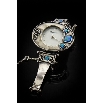 Ceas argint cu opal , lucrat manual W1823