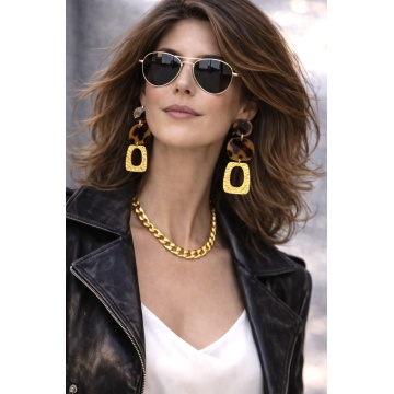 Cercei „Leopard Chic” – Tortoise & Gold Statement -RGCT163AA-L - Img 3