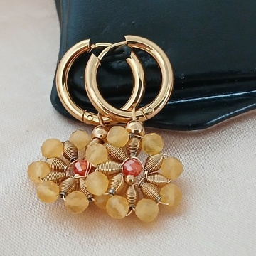 Cercei „Sunny Bloom” – Galben & Gold Hoops -RGBF19A-Y
