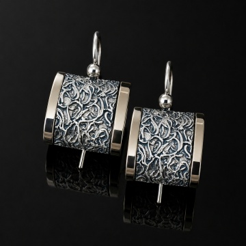 Cercei Brocart din argint 925 și aur 14K – design elegant cu detalii în relief 201201 - Img 6