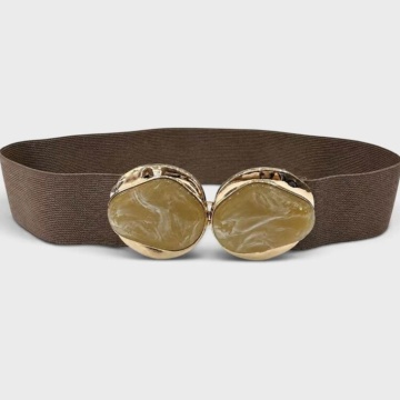Curea Elastică Statement Taupe cu Accente Verde Salvie și Auriu – Golden Sage | 6 cm RGCT-8471T - Img 2