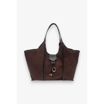 Geantă Chocolate Shopper Suede Elegance – Efect Piele Întoarsă, Detalii Aurii RG26845B - Img 3