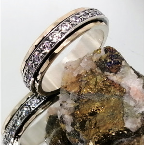 Inel argint si benzi aur 14k R4693 zircon