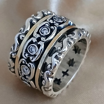 Inel Cassiopeia din argint 925 și aur 14K cu zirconii – bijuterie regală cu inspirație astrală - Img 7