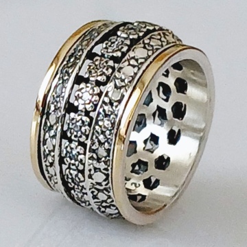 Inel Floréa din argint 925 și aur 14K – model floral cu zirconii și textură artizanală - Img 1
