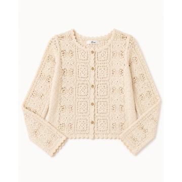 RG 8128 – Cardigan Croșetat Ajurat din Bumbac 100% crem - Img 6
