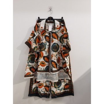 RG170300 Set EU 42–46 (L–XXL) oversized din in și bumbac cu imprimeu Papaya – Cămașă & Pantaloni Palazzo | Fabricat în Italia - Img 2