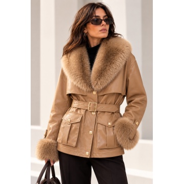 RG202365–Jachetă Premium cu Blană Faux și Curea – Camel
