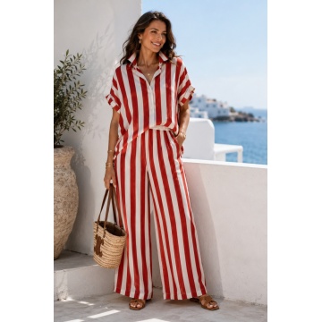RG240 Pantaloni EU 42–46 (L–XXL) oversized din in și bumbac cu dungi roșii - Img 3