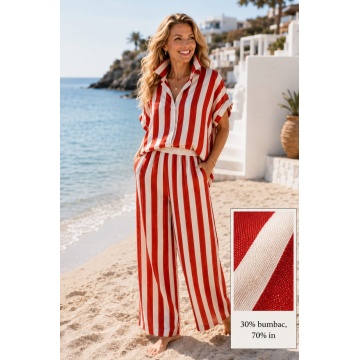 RG240 Set EU 42–46 (L–XXL) oversized din in și bumbac cu dungi roșii – Cămașă & Pantaloni Palazzo | Fabricat în Italia