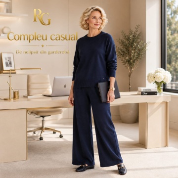 RG2442C Negru Set M–2XL tricotat premium – Pulover oversized & pantaloni largi
