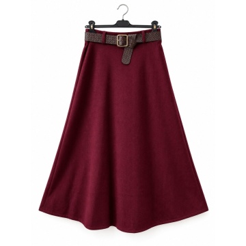 RG250057B Fustă Burgundi Midi Evazată Chevron cu Curea Împletită – Made in Italy
