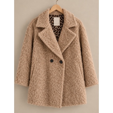 RG3319B Palton Bej Scurt Bouclé Elegance cu Rever Amplu și Căptușeală Leopard – Made in Italy-L–2XL - Img 2