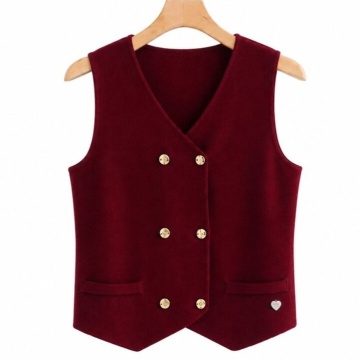 RG5002B–Vestă tricotată cu nasturi aurii – Soft Elegance Bordo - Img 2