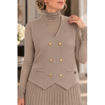 RG5002Bej–Vestă tricotată cu nasturi aurii – Soft Elegance Bej
