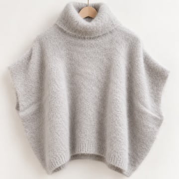 RG5212GP–Pulover Gri Perlat Dolcevita Oversize din 82% Kid Mohair – Made in Italy - Img 2
