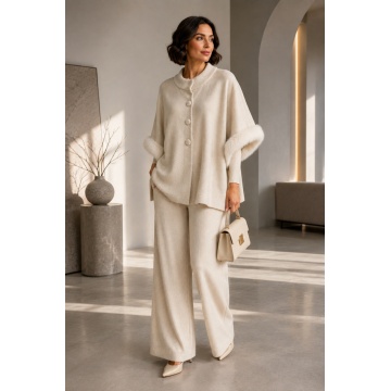 RG5319–Pelerină Tricotată Premium cu Blăniță – Ivory - Img 5