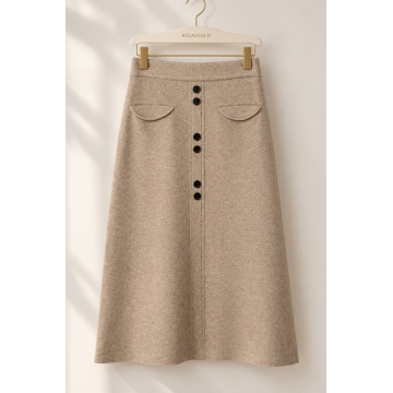 RG5390T–Fustă Midi Tricotată Taupe – Soft Elegance - Img 2