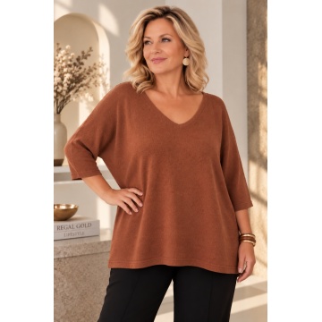 RG61777 –Bluză Oversize Modal Terracotta cu Mâneci Liliac – Soft Elegance (XL–3XL)