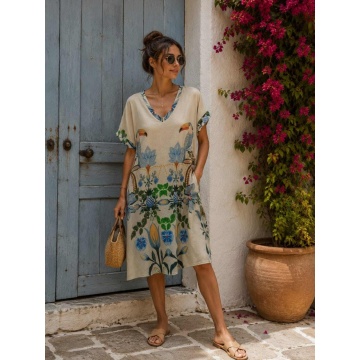 RG650953 Rochie midi din vâscoză cu lurex și imprimeu tropical – Mărime unică EU 46–52 (XL–3XL) - Img 2
