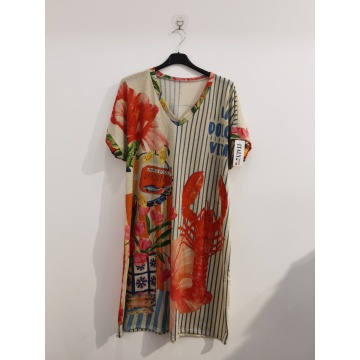 RG650960 Rochie midi Resort cu imprimeu Mediteranean și Homar – Casual Chic| Fabricată în Italia – Mărime unică EU 46–52 (XL–3XL) - Img 3