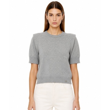 RG7120G Bluza GRI tricotată fin cu umeri structurați – Eleganță modernă - Img 3