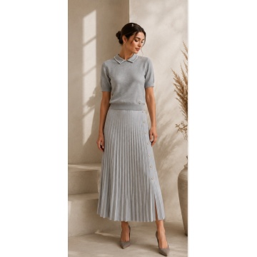 RG7122G Bluză gri tricotată fin cu guler decorat cu microperle – Eleganță discretă - Img 4