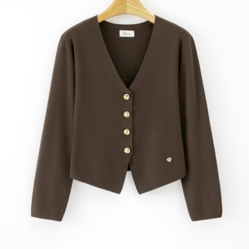 RG7141M–Cardigan Maron cu nasturi aurii – Vâscoză, croi cambrat 36–40 (XS-M) - Img 2