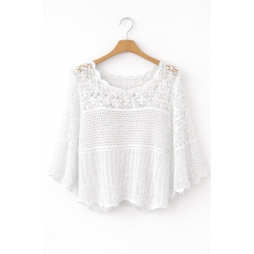RG8077-1 ALB Bluză boho croșetată din bumbac 100% – Dantelă ajurată - Img 4
