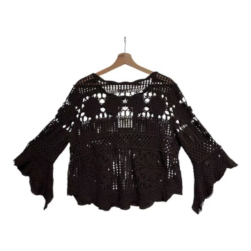 RGA235B –Bluză maro Boho Crochet Amélie – Bumbac 100% - Img 2