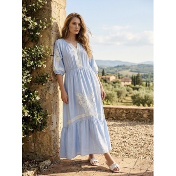 RGD26054 Rochie Boho Azure cu Broderie Tradițională - Img 2