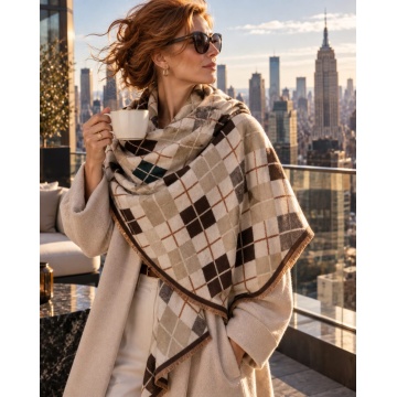 RGEC0850022-1M Eșarfă Reversibilă Argyle Ivory – Vâscoză & Bumbac, 69 × 190 cm