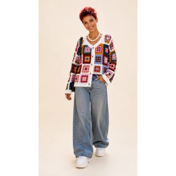 RGEJ007 Cardigan Croșetat Patchwork Multicolor 100% Acrilic (M–4XL) - Img 2