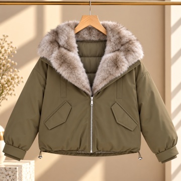 RGHA62001K Jachetă KAKI Winter Chic cu Guler Șal din Blană – Relaxed Fit - Img 4