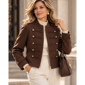 RGLU66003M–Jachetă Maro Officer Chic cu nasturi decorativi