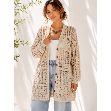 RGR6962 Cardigan Croșetat Bej Natural 100% Bumbac (M–4XL) - Img 11