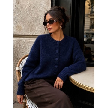 RGWL-080100A–Cardigan navy / marine Pufos cu Lână și Nasturi Îmbrăcați – Soft Elegance L–3XL (42–46) - Img 2