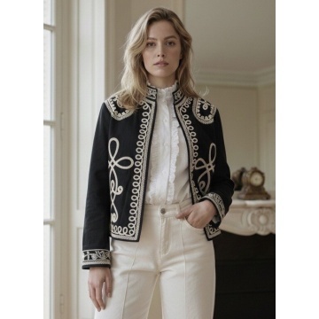 RGYZ101 N–Jachetă Neagră cu Broderie Contrastantă – Military Chic - Img 2