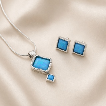 Set Argint 925 cu Opal Albastru „Azure Glow” N3694-E2740 - Img 2