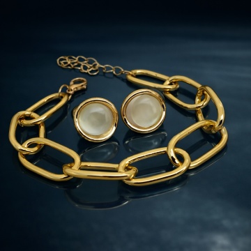 Set brățară reglabilă și cercei rotunzi – design modern, placat auriu RG2025