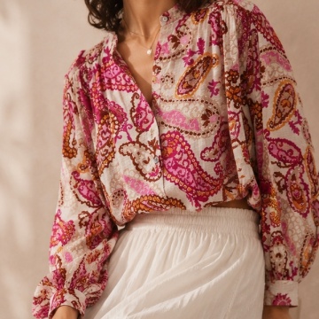Bluză L – 3XL tip cămasă văscoză fucsia Made in France RG24747C