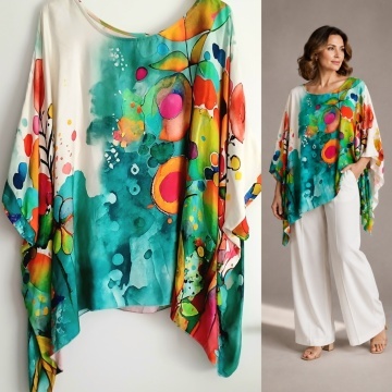 Bluză L-3XL din amestec fin de mătase și vâscoză - Made in Italy RG3539-7O