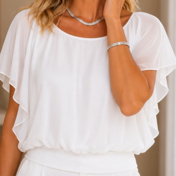 Bluză Mărime unică – croi lejer S-XL Elegantă Albă din Mătase și Vâscoză- RG62498A